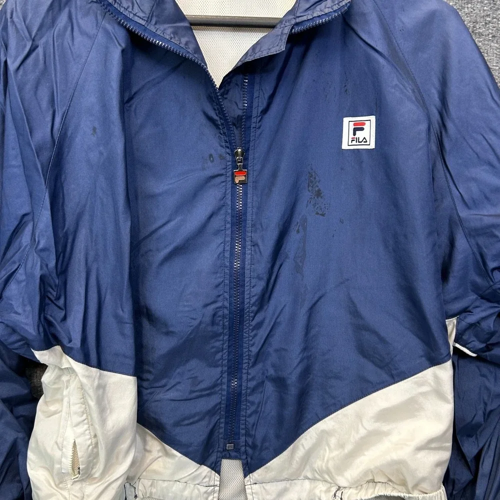 Vintage Fila Windbreaker Jacket Men's Navy White Full Zip USA Made Size Large